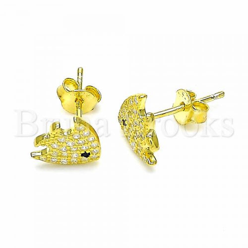 Bruna Brooks Sterling Silver 02.366.0004.1 Stud Earring, Fish Design, with White and Black Micro Pave, Polished Finish, Golden Tone