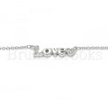 Sterling Silver Fancy Necklace, Love and Heart Design, with Crystal, Rhodium Tone