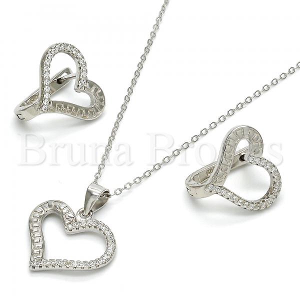 Sterling Silver 10.175.0050 Earring and Pendant Adult Set, Heart Design, with White Crystal, Polished Finish, Rhodium Tone