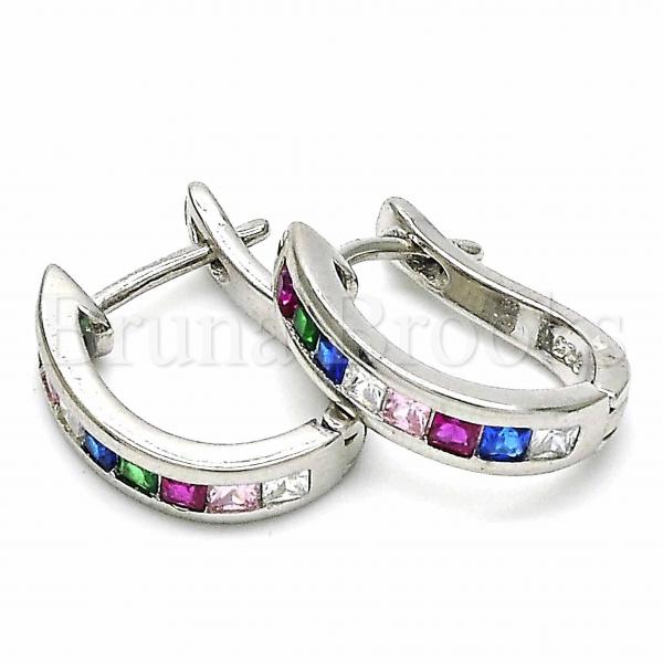 Sterling Silver 02.332.0050.12 Huggie Hoop, with Multicolor Cubic Zirconia, Polished Finish, Rhodium Tone
