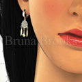 Sterling Silver Long Earring, with Cubic Zirconia, Golden Tone