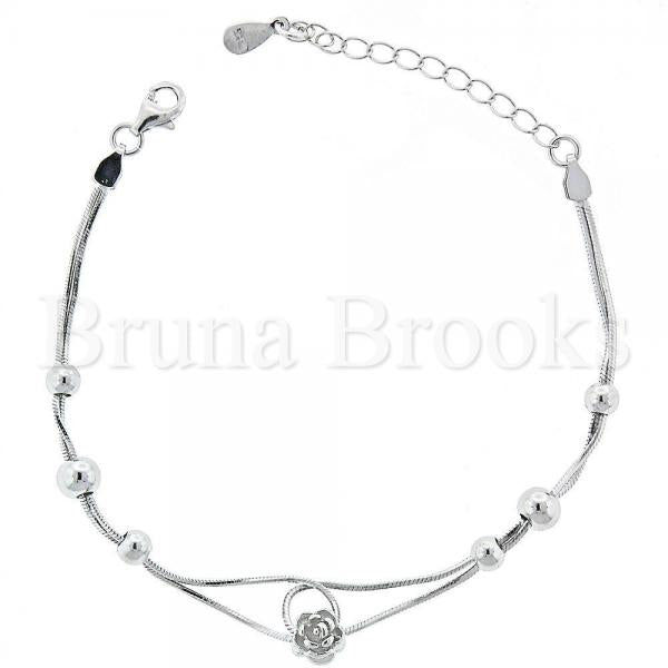 Bruna Brooks Sterling Silver 03.183.0041 Fancy Bracelet, Ball Design, Polished Finish, Rhodium Tone