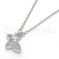 Sterling Silver 04.336.0039.16 Fancy Necklace, Butterfly Design, with White Crystal, Polished Finish, Rhodium Tone