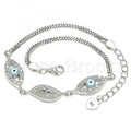 Sterling Silver 03.286.0010.07 Fancy Bracelet, Greek Eye Design, with White Micro Pave and White Cubic Zirconia, Turquoise Enamel Finish, Rhodium Tone