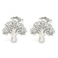 Sterling Silver Stud Earring, Tree Design, with Cubic Zirconia, Rhodium Tone