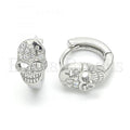 Bruna Brooks Sterling Silver 02.332.0029.12 Huggie Hoop, Skull Design, with White Micro Pave, Polished Finish, Rhodium Tone