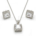 Sterling Silver Earring and Pendant Adult Set, with Cubic Zirconia, Rhodium Tone