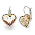 Rhodium Plated Leverback Earring, Heart Design, with Swarovski Crystals, Rhodium Tone