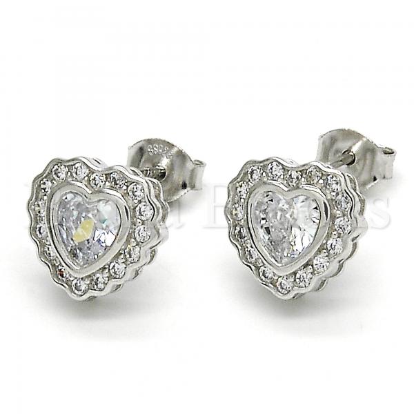 Sterling Silver 02.285.0092 Stud Earring, Heart Design, with White Cubic Zirconia, Polished Finish, Rhodium Tone
