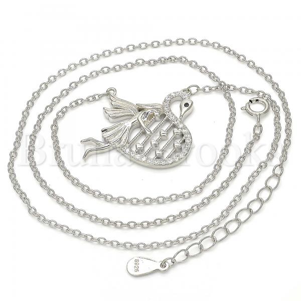 Sterling Silver 04.336.0038.16 Fancy Necklace, Swan Design, with Black and White Micro Pave, Polished Finish, Rhodium Tone