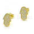 Sterling Silver Stud Earring, Hand of God Design, with Micro Pave, Golden Tone