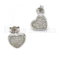 Sterling Silver 02.286.0017 Stud Earring, Heart Design, with White Micro Pave, Polished Finish, Rhodium Tone