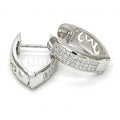 Sterling Silver 02.174.0067.15 Huggie Hoop, Heart and Love Design, with White Micro Pave, Polished Finish, Rhodium Tone