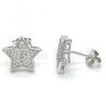 Bruna Brooks Sterling Silver 02.285.0081 Stud Earring, Star Design, with White Cubic Zirconia, Polished Finish, Rhodium Tone