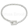 Bruna Brooks Sterling Silver 03.286.0001.08 Fancy Bracelet, with White Cubic Zirconia, Polished Finish, Rhodium Tone