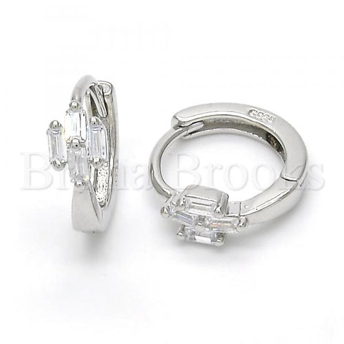 Bruna Brooks Sterling Silver 02.175.0158.15 Huggie Hoop, with White Cubic Zirconia, Polished Finish, Rhodium Tone