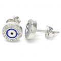 Sterling Silver Stud Earring, Greek Eye Design, with Micro Pave, Rhodium Tone