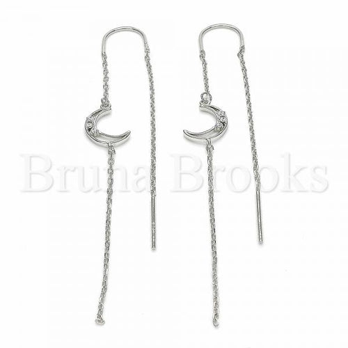 Bruna Brooks Sterling Silver 02.367.0012 Threader Earring, Moon Design, with White Cubic Zirconia, Polished Finish, Rhodium Tone