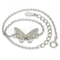 Sterling Silver Fancy Bracelet, Butterfly Design, with Micro Pave, Rhodium Tone