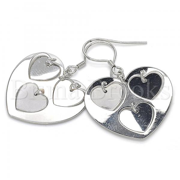 Sterling Silver 02.183.0033 Dangle Earring, Heart Design, Polished Finish, Rhodium Tone
