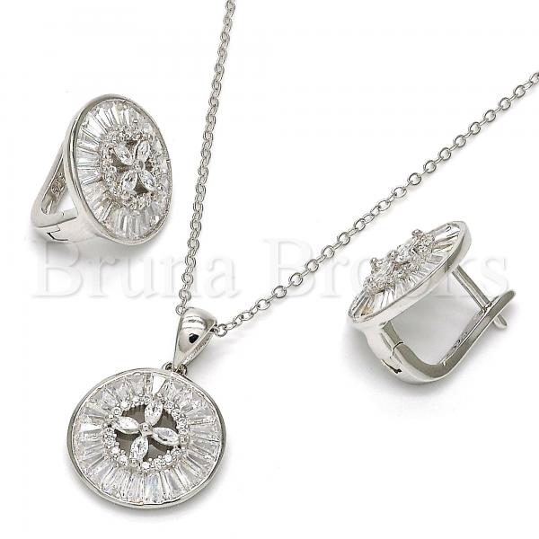 Sterling Silver 10.175.0042 Earring and Pendant Adult Set, Flower Design, with White Cubic Zirconia and White Crystal, Polished Finish, Rhodium Tone