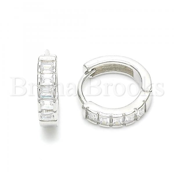 Sterling Silver Huggie Hoop, with Cubic Zirconia, Rhodium Tone