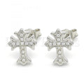 Sterling Silver Stud Earring, Cross Design, with Micro Pave, Rhodium Tone