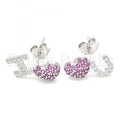 Sterling Silver 02.371.0001 Stud Earring, Heart Design, with Ruby and White Cubic Zirconia, Polished Finish, Rhodium Tone