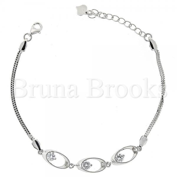 Bruna Brooks Sterling Silver 03.183.0035.06 Fancy Bracelet, with White Cubic Zirconia, Rhodium Tone