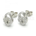 Sterling Silver 02.336.0035 Stud Earring, Lock and Heart Design, with White Crystal, Polished Finish, Rhodium Tone