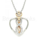 Bruna Brooks Sterling Silver 04.336.0193.16 Fancy Necklace, Heart Design, with White Micro Pave, Polished Finish, Two Tone