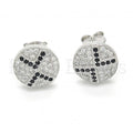 Sterling Silver 02.186.0077 Stud Earring, with Black and White Micro Pave, Polished Finish, Rhodium Tone