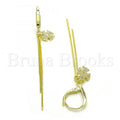 Sterling Silver Long Earring, with Micro Pave, Golden Tone