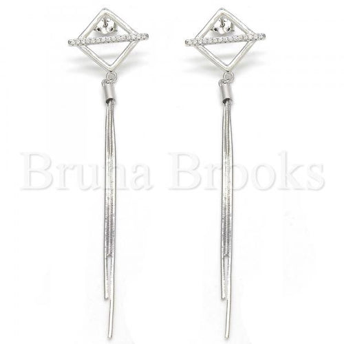 Bruna Brooks Sterling Silver 02.186.0095 Long Earring, with White Crystal, Polished Finish, Rhodium Tone