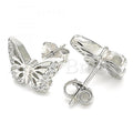Sterling Silver Stud Earring, Butterfly Design, with Crystal, Rhodium Tone