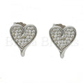 Sterling Silver 02.286.0018 Stud Earring, Heart Design, with White Micro Pave, Polished Finish, Rhodium Tone