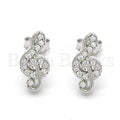Sterling Silver 02.336.0009 Stud Earring, Music Note Design, with White Crystal, Polished Finish, Rhodium Tone