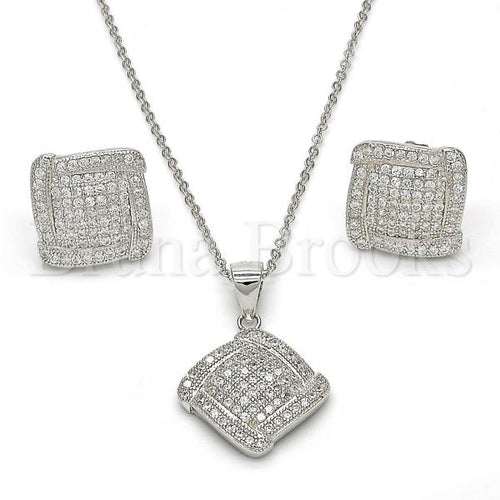 Bruna Brooks Sterling Silver 10.174.0243 Earring and Pendant Adult Set, with White Micro Pave, Rhodium Tone