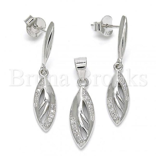 Bruna Brooks Sterling Silver 10.337.0002 Earring and Pendant Adult Set, with White Micro Pave, Polished Finish, Rhodium Tone