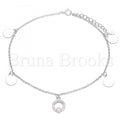 Bruna Brooks Sterling Silver 03.336.0054.10 Charm Anklet , with White Cubic Zirconia, Polished Finish, Rhodium Tone