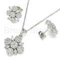 Sterling Silver Earring and Pendant Adult Set, Flower Design, with Cubic Zirconia, Rhodium Tone