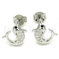 Sterling Silver Stud Earring, Dolphin Design, with Cubic Zirconia, Rhodium Tone