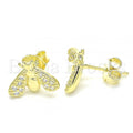 Sterling Silver Stud Earring, Bee Design, with Cubic Zirconia, Rhodium Tone