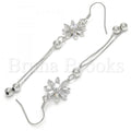 Sterling Silver 02.183.0025 Long Earring, Flower Design, with White Cubic Zirconia, Polished Finish, Rhodium Tone