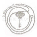 Sterling Silver Fancy Necklace, key Design, with Crystal, Rhodium Tone