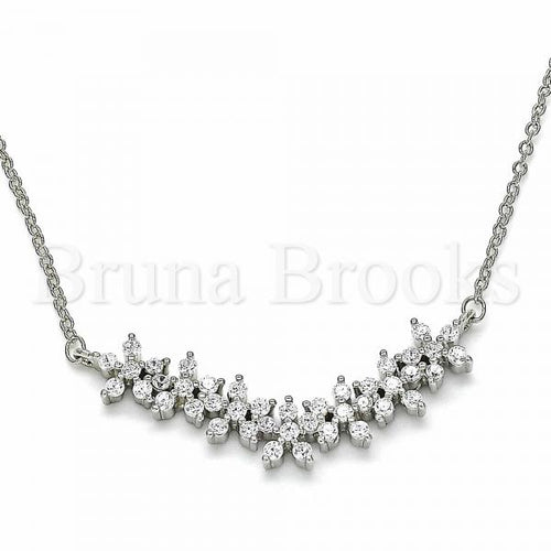 Bruna Brooks Sterling Silver 04.336.0128.16 Fancy Necklace, Flower Design, with White Cubic Zirconia, Polished Finish, Rhodium Tone