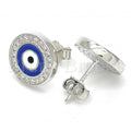 Sterling Silver Stud Earring, Greek Eye Design, with Crystal, Rhodium Tone