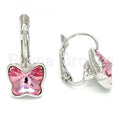 Rhodium Plated Leverback Earring, Butterfly Design, with Swarovski Crystals, Rhodium Tone