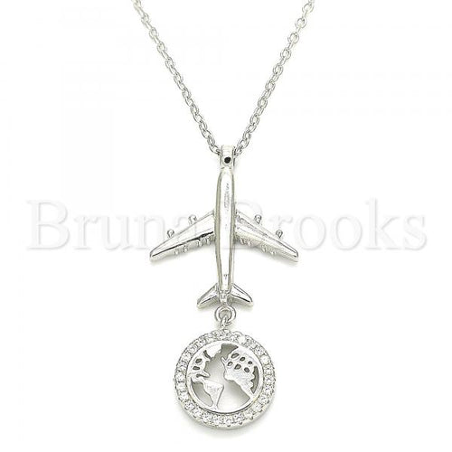 Bruna Brooks Sterling Silver 04.336.0158.16 Fancy Necklace, with White Crystal, Polished Finish, Rhodium Tone