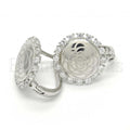 Sterling Silver 02.186.0067.12 Huggie Hoop, Flower Design, with White Cubic Zirconia, Polished Finish, Rhodium Tone